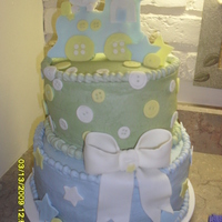 Baby Boy Shower Buttercream with fondant decorations. Inspired by TamathaV's darling train cake.