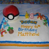 Pokemon And Pokeball Birthday Cake This was for my son's 6th birthday. The pokeball is butter cream icing and made with the wilton small ball cake pan. It sits upon a 1/...
