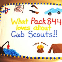 Cub Scout Blue And Gold Cake This is the second of 2 half sheet cakes I made for my son's Cub Scout Blue and Gold dinner. The theme was "What do we like about...