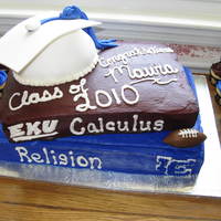 Graduation Book Cake Bottom book is a 1/2 single layer sheet cake and the top book is a 9x13 single layer. The cap is 1/2 of a ball cake pan. The books are...
