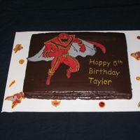 Goodbye Fbct! My first chocolate transfer....love 'em!!! Son's 5th birthday cake. Sour cream yellow cake, chocolate hazelnut filling, ganache...