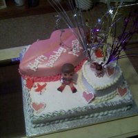 Brats Cake Lips on cake is strawberry flavor, with pink colored fondant. Heart cake chocolate with bottom cake white with butter cream frosting