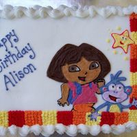 Dora Cake This is a piping gel transfer from the party napkins.
