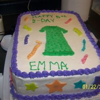 Pajama Party My daughter 5 year old designed the cake for her birthday. Buttercream icing, FBCT nightgown, and fondant stars and curly ques.