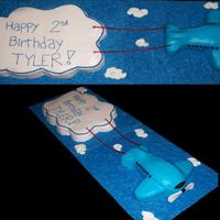 Airplane Cake I made this for my neighbors sons 2nd Birthday. I made Shrek cupcakes for his birthday and this cake for the party. The banner, plane &amp...