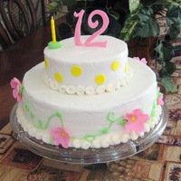 Flowers & Dots 6x2 and 10x 3 Red Velvet with Cream Cheese Buttercram icing. Fondant accents- Flowers, dots and numbers.