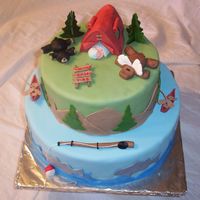 Camping Theme Baby Shower THIS WAS FOR A FRIEND HAVING A CAMPING THEMED NURSERY. THE FIGURES ARE MADE OF GUMPASTE AND SOME FONDANT. CAKES ARE SMORES AND PEACHES AND...