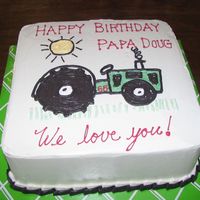 Papa's Tractor Bday Marble cake with buttercream icing. Customer brought this pic of tractor for the cake. Simple enough, sure... but had such a hard time...