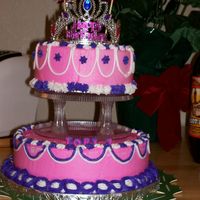 Tori's Birthday This is a cake i did for my god daughter at her request she wanted it pink.Its white with bc. I bought the crown that i used on top figured...