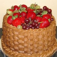 Chocolate Basket With Fruit Birthday cake for my aunt. Colored bc on choc. cake.