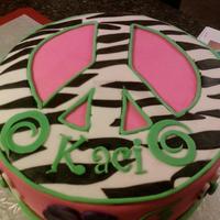 Peace Sign Cake Made for a 14 year old who wanted a pink and zebra stripe cake