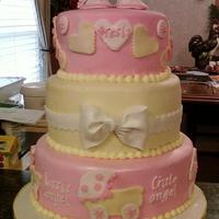Pink And Yellow Baby Shower Cake 