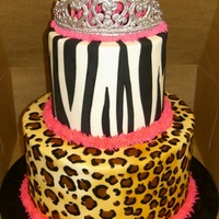 A Grown Up Princess a 6" and 10" cake with 5.5" tiers. Iced in buttercream, black fondant zebra stripes. RI tiara. the single tier shows how i...