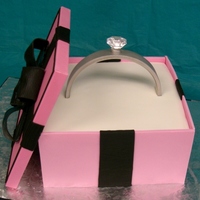 Will You Marrry Me? 9" square cake, fondant sides, GP bow and ring, glass diamond from Hobby Lobby. the diamond came from a box of 30 from the bridal...