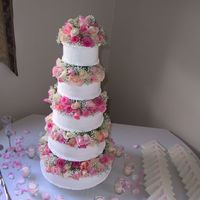 Ann's Wedding We used 14 dozen roses and it only covered the sides and front. 2 things of baby's breathe. So if you were making this cake and you...