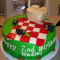 Ant Picnic 10" round with b/c and MMF cloth, ants, and watermelon slices. Non edible basket.