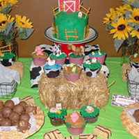 Farm Birthday Cake And Cupcakes Made these for my daughter's farm birthday party. Barn and animals are made out of gumpaste.