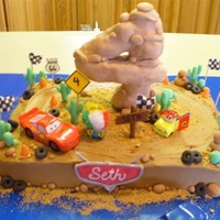 Disney Cars Cake Birthday cake for my 4 year old. Disney Cars - Willy's Butte dirt track scene. Everything is edible except for the cars