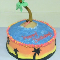 Tropical Birthday Cake 2 layer white cake with buttercream. Tropical birthday theme. I'm not completely happy with it - I was running late, but wanted the...