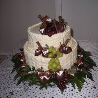 Ty's Groom's Cake Red velvet cake with cream cheese icing. After the pic was taken, I added a few more strawberries.