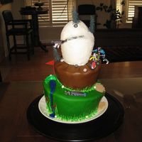 40Th Birthday Cake My first topsy turvy cake for my husband's 40th birthday. Bottom layer is golf, second layer is dirtbike riding, third layer is...