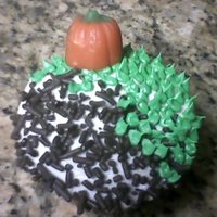 Pumpkin Patch its a pumpkin patch cupcake with dirt on one side and grass n a pumpkin