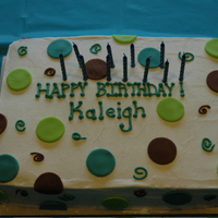 Polk-A-Dot Cake Green/blue/brown This cake is for a friends daughters birthday. She wanted a cake that matched her bedroom... LOL. So I took the colors and just made it fun...