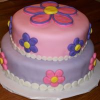 Flower Birthday Cake chocolate fudge cake with chocolate ganache filling, covered with buttercream icing with fondant.