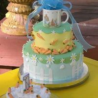 Peter Rabbit This was iced in BC with fondant decorations. The customer supplied the cup and bow for the top. The carrots were my first time really...