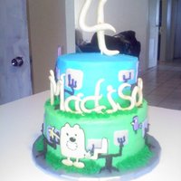 Wow Wow Wubzy 8in and 6in round cake. With colorflow accent, and gumpast name