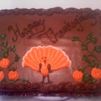 Thanksgiving Turkey Buttercream sheet cake, with a Turkey and pumpkins