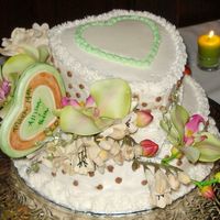 Bridal Shower The icing is buttercream. The hearts are fondant. The heart on the side is painted with luster dust and vodka. My DIN's first cake