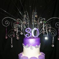 My Topper To My Regal Purple Cake fiberoptic lights, crystals and floral wire, oh my!