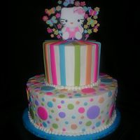 Hello Kitty 6,10 inch rounds iced in sugarshacks bc with fondant accents. hello kitty is a marshmellow lollipop. Loved this cake may have to do it for...