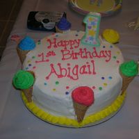 Ice Cream Cone Birthday Cake I used ice cream cones filled with cake and icing and "glued" them to the side of the cake with icing. I had to cut a notch out...