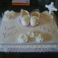 Baby Girl Baptism The customer wanted mostly white with just a little bit of light purple. This was a vanilla cake with raspberry cream filling. Got the...