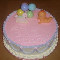 1St Birthday - For A Girl! This was the first birthday cake (last minute order) to go with the smash cake w/ toy balloons. Iced with stabilized whipped cream (so...