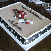 Classy Polka-Dots This cake was made for a friends graduation from High School. Yellow cake with buttercream icing and fondant decorations.