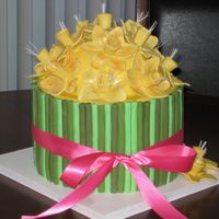 Welcome Spring Mother-in-law's 70th Birthday Daffodil bouquet. Swiss choc cake, Nutella buttercream filling, MMF, gumpaste flowers.