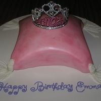 Princess Emma Cake French vanilla cake,covered in MMF with orchid pink lustre dust, with MMF tassels. A pillow fit for a princess' jewels...