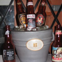 Bill's Bucket O'beer 40Th Birthday Cake Devil's Food chocolate-chocolate chip, MMF, Gumpaste buckle (cast from one of my husband's actual belt buckles), isomalt beer...