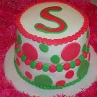Polka Dots! All buttercream, pink and green polka dots for 1st birthday party!
