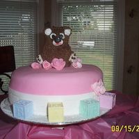 Baby Shower Fondant covered, buttercreme bear. Not the pink I was going for.