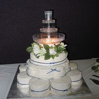 First Wedding Cake this cake consisted of one ten inch round, 8 six inch rounds, 1 fourteen inch petal, and a 12 inch round topped by a fountain and greenery...