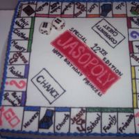 Jasopolopy I did this cake for my goddaughters 12th birthday and I also made her some jasopoly money as gifts for her guest (not shown) 12 inch square...
