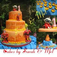 Incredibles Chocolate cake with buttercream filling. Jack jack is made out of gumpaste the rest of the characters are store bought