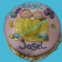 Twins Baby Shower Cake Chocolate cake covered with fondant, all edible