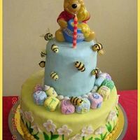 Winnie The Pooh Cake Chocolate cake covered with fondant. The bee wings are made from gelatin sheets. This cake was made for my niece isabel's first...