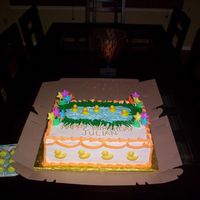 Party At The Duck Pond My son Julian's first birthday cake. The cake is a half sheet double stacked, yellow cake iced with whipped cream and filled with...
