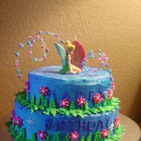 Tinkerbell A birthday cake for my princess. She loved this cake. It was chocolate w/chocolate mousse filling. All buttercream icing. Flowers edible....